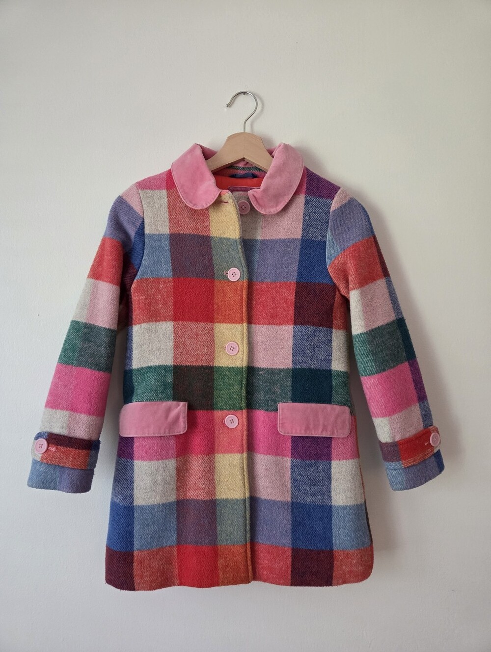 Mini Boden Wool Check Rainbow Coat Girls 8-9